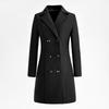Teluoman Black Padded Mid-Length Wool Blend Workwear Coat