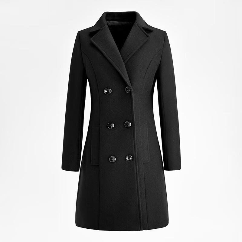 Teluoman Black Padded Mid-Length Wool Blend Workwear Coat