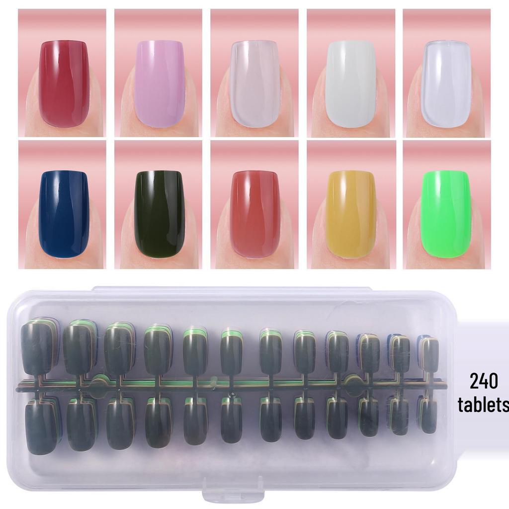 Colored Glitter Nail Art Tips - 240-Piece Set with Various Styles and Multiple Colors, Boxed Fake Fingernail Stickers