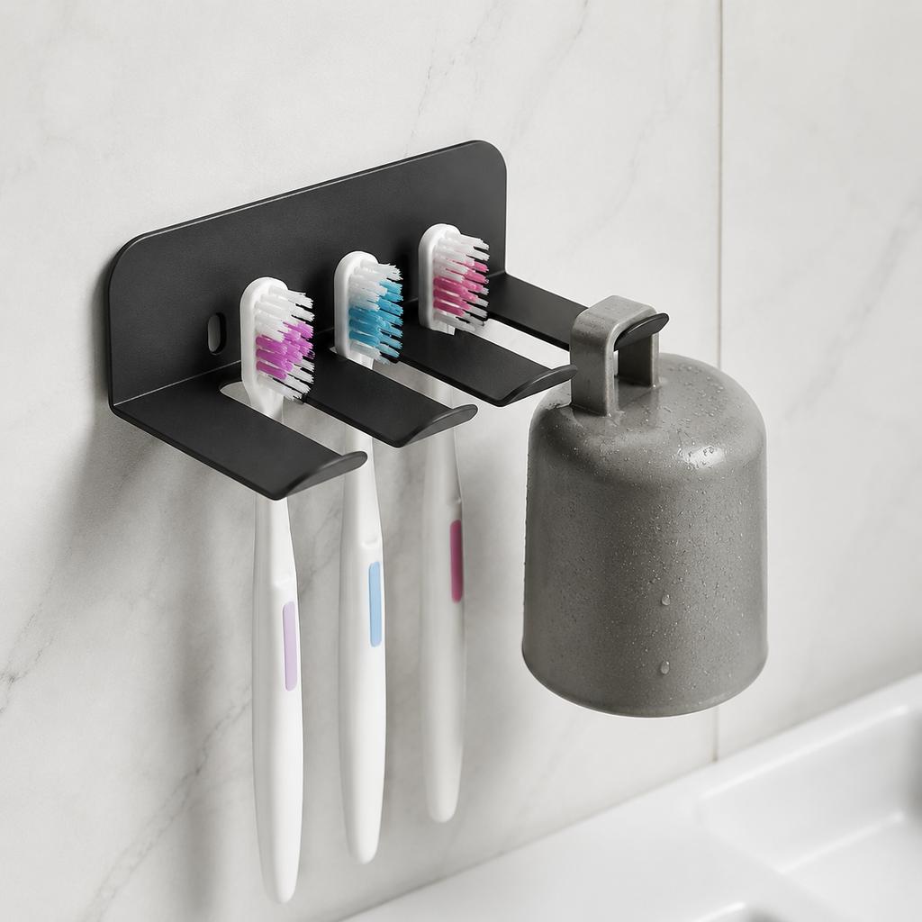 1pc Drill Mounted Multi-Function Iron Storage Rack for Kitchen, Bathroom and Room, Toothbrush Organizer