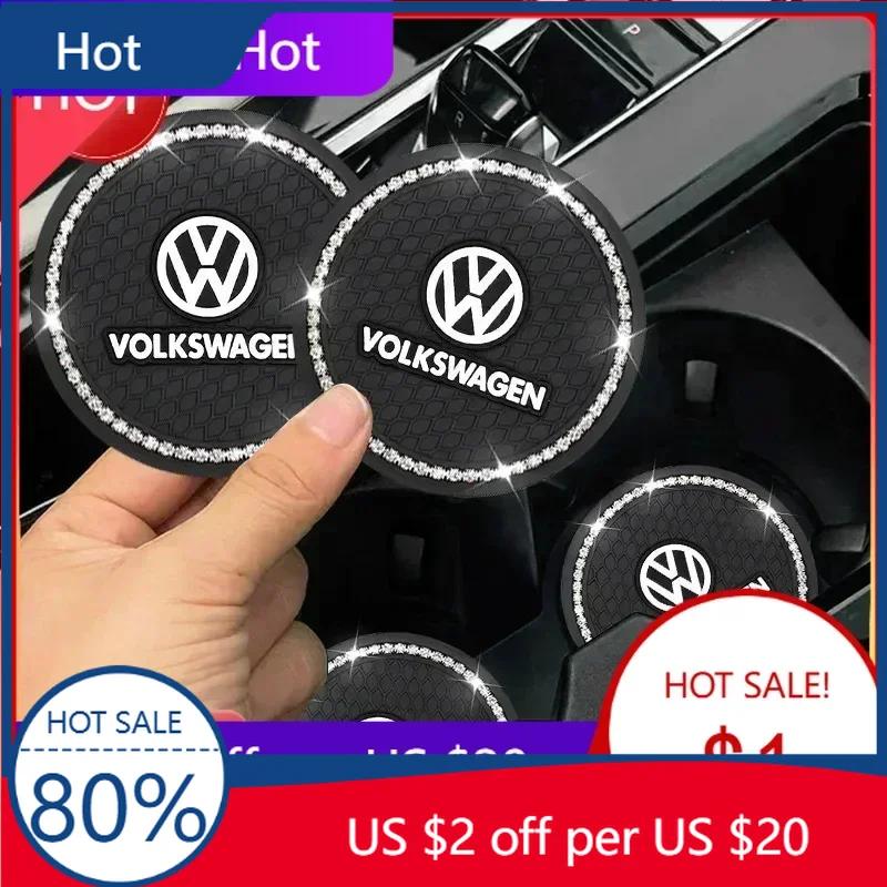 Nuovo set da 2 pezzi Tappetino Antiscivolo per Tazza d'Acqua per Auto con Diamanti e Strass in Silicone per Volkswagen VW Scirocco Jetta Beetle Golf CC Sharan T
