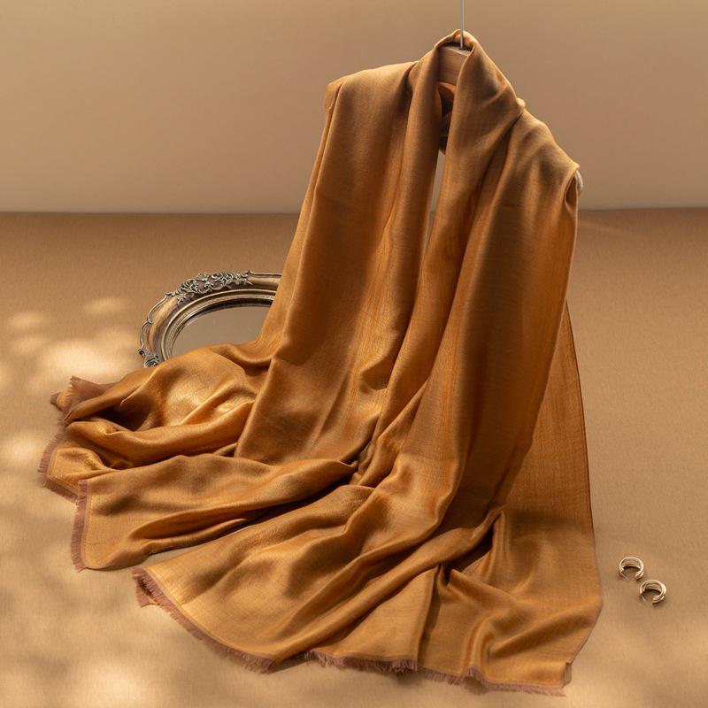 Women’s Elegant 100% Pure Cashmere Scarf - Autumn/Winter Large Shawl with Woven Satin, Water Soluble Tassel Details.