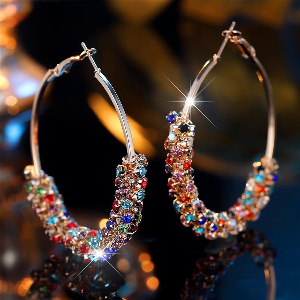 

Charm Female Smll Rainbow Round Zircon Stone Hoop Earrings Fashion Gold Color Wedding Jewelry For Women