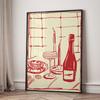 Red Hand Drawn Dining With Wine And Crab Coffee Modern Food Wall Art Canvas Painting Abstract Poster Hotel Bar For Kitchen Decor