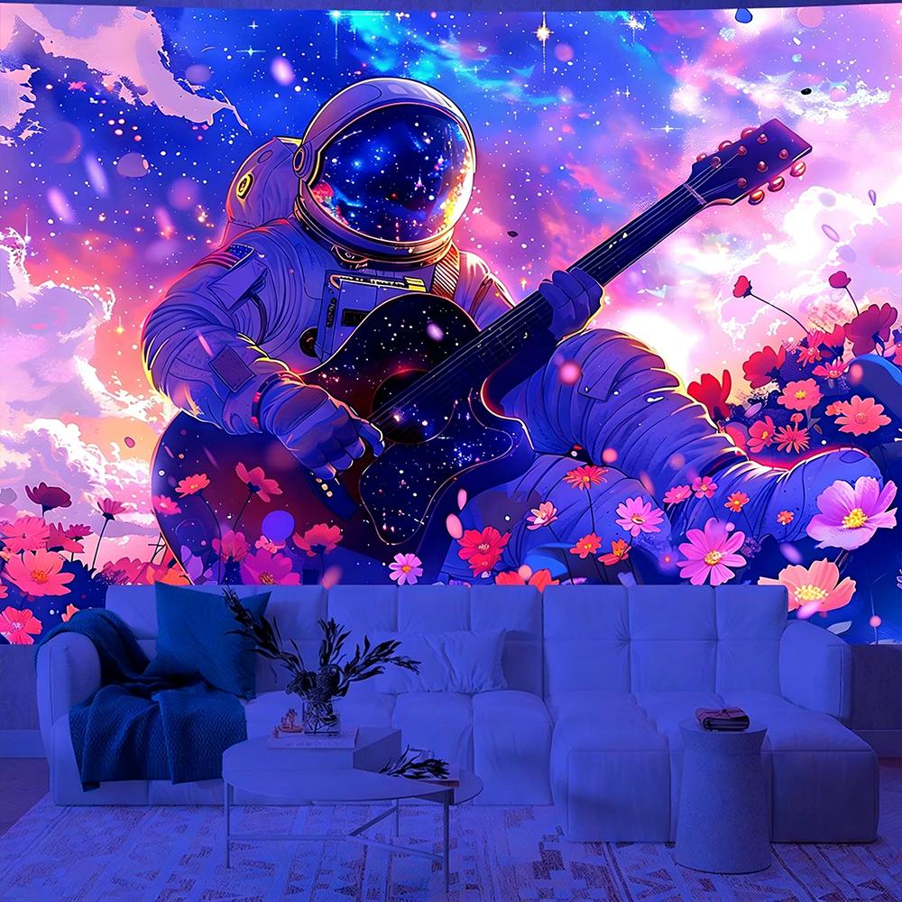 Neon Astronaut Tapestry For Vivid Decor Uv Reaction Tapestry Background Decoration Wall Hanging Bedroom Party Decoration
