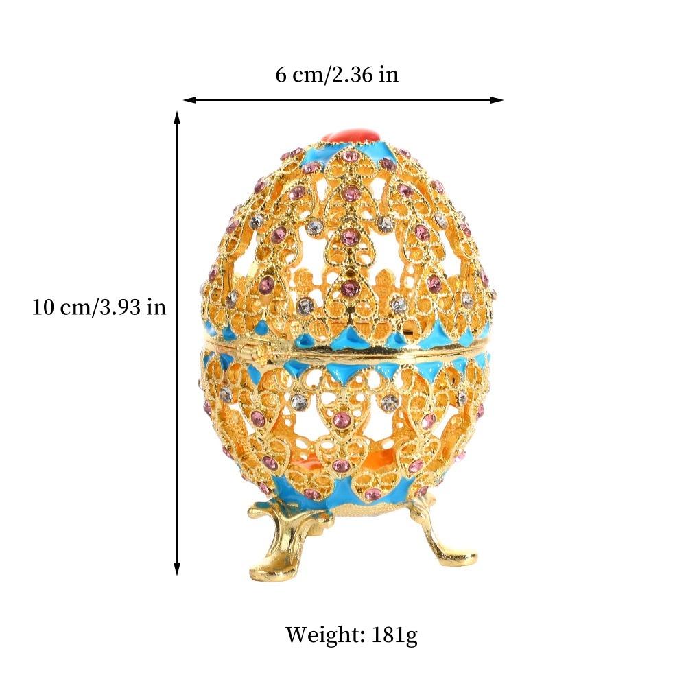 Egg Shape Jewelry Storage Box Inlaid Gem Organizer Exquisite Hollowed-Out Alloy Storage Jar Earrings Ring Dresser Decorative