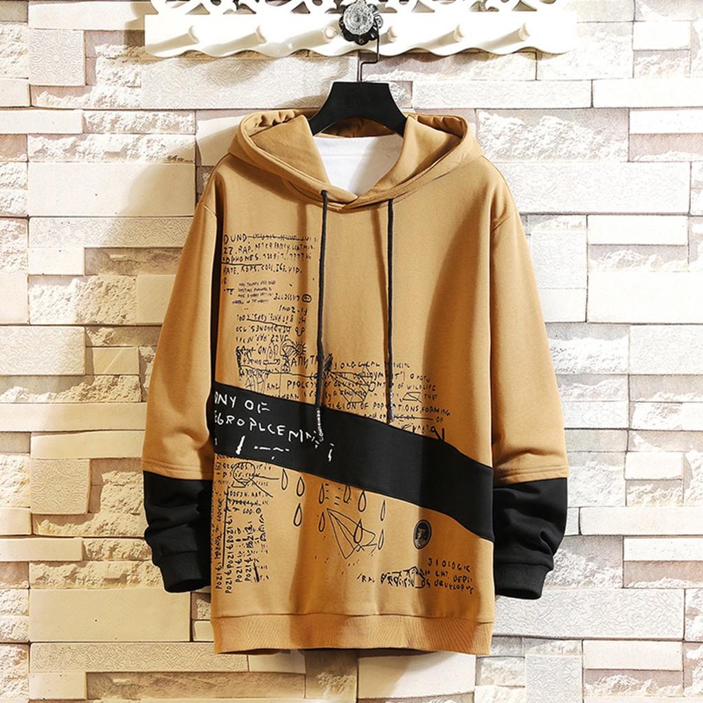 Men's  Casual Fashion Patchwork Hoodie Long Sleeves Sweatershirt Tops