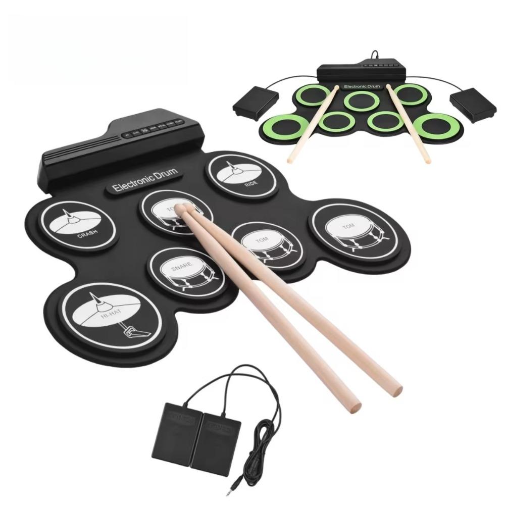Folding Electric Drum Set Silicone Practice Drums Pad Kit Portable Music Drums