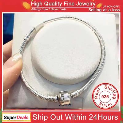 Berühmte Marke Original Zertifiziert 925 Sterling Silber Armband für Damen DIY Anhänger Perlen Schlangen Gliederkette Klassischer Handgelenk Schmuck