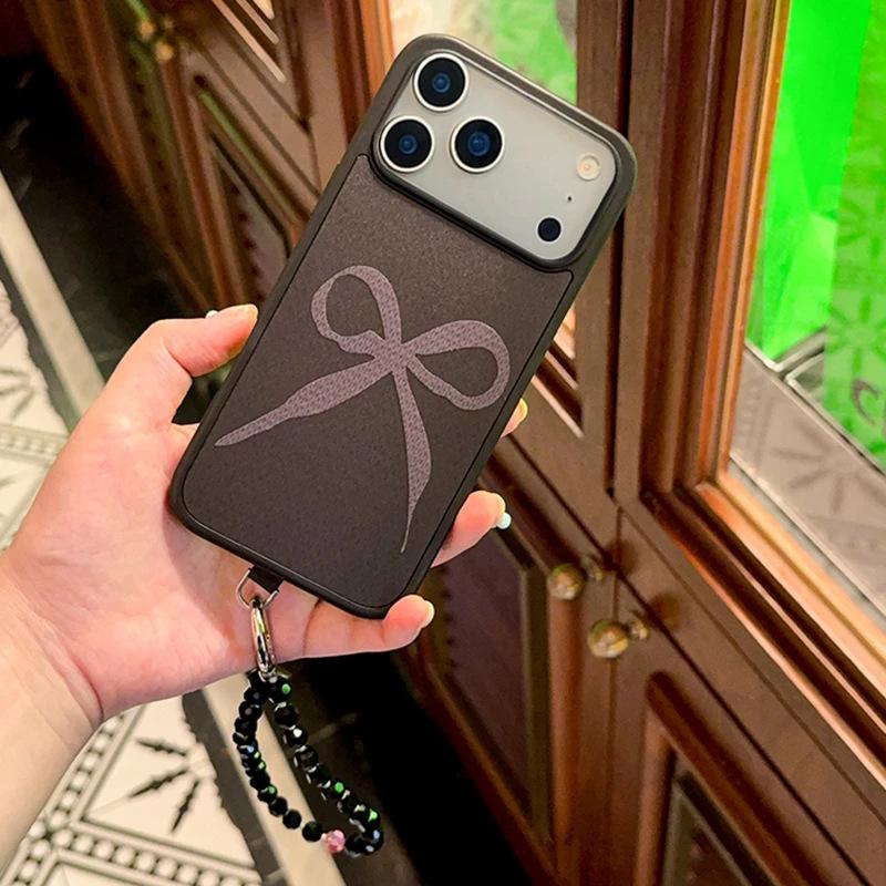 Ins Niche Retro Pattern Bow Is Suitable for Apple 17Promax Mobile Phone Case IP16 Matte PC15Pro Hard Case