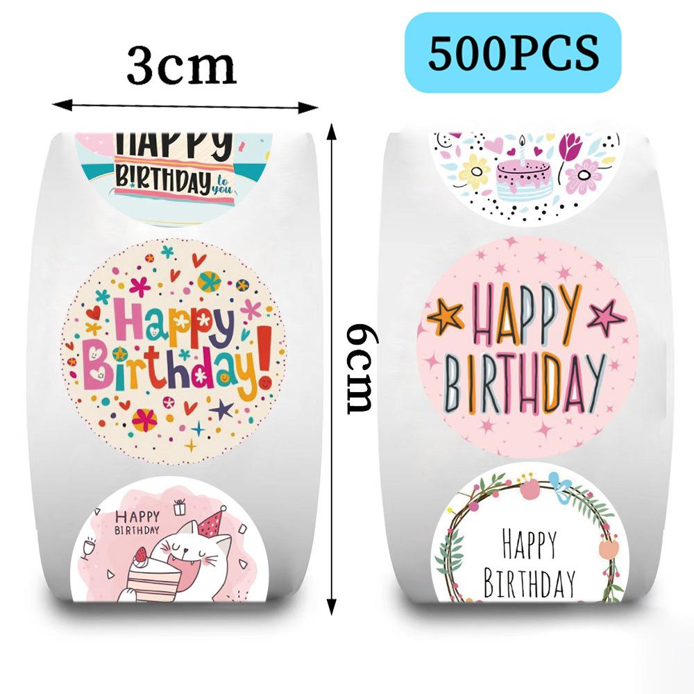 500 Pictures/roll Roll Sticker Hot-selling Tape Cartoon Happy Birthday Hand Account Material Decorative Envelope Seal
