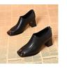 Spring 2025 new French retro square head deep mouth single shoes women's thick heel soft leather casual fashion high heels women's