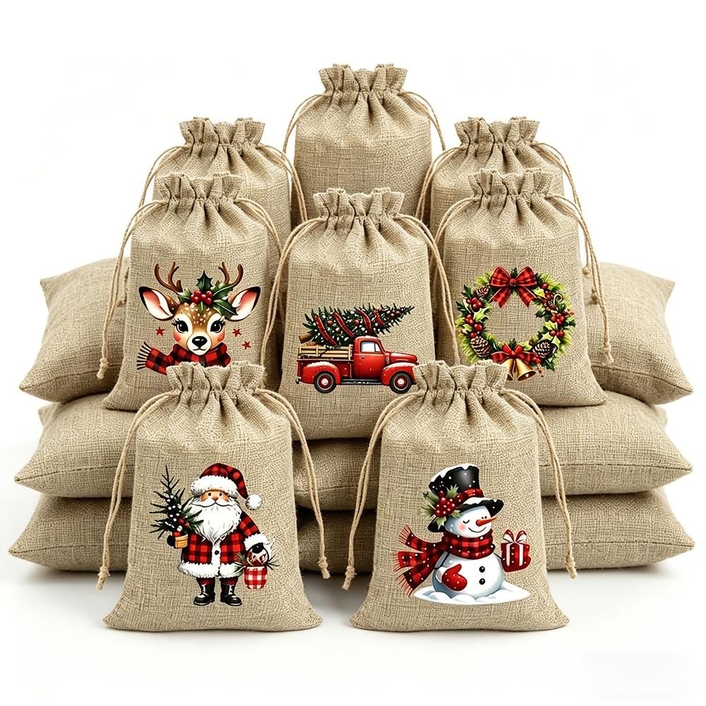 Kerst Linnen Cadeautassen Herbruikbaar 5 Stijlen Kerst Thema Ontwerp voor Kerstfeest Cadeaus Verjaardagscadeaus Kerstboom Decoraties