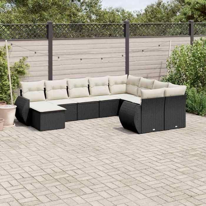 VidaXL Salon de Jardin avec Coussins 10 pcs, Canapés de Terrasse, Ensemble de Meubles de Patio, Mobilier d'Extérieur, Noir 3254193