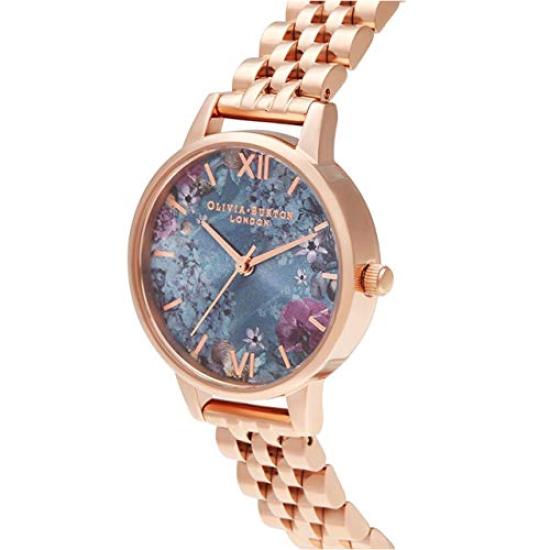 Ceas Olivia Burton, brățară din aur roz cu model floral Under Sea Shell