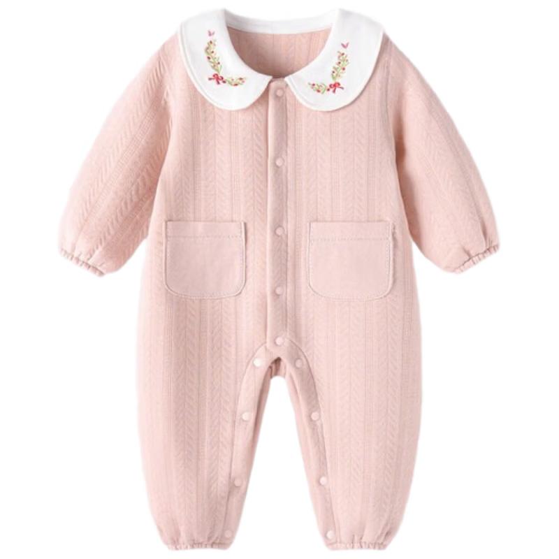 Tonglian Chuxin Warm Ginger Fleece Baby Girl Romper 73cm