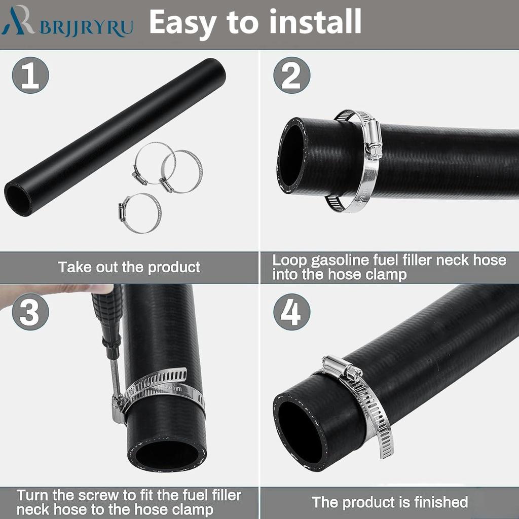2" ID Gasoline Fuel Filler Neck Hose With 4 Clamps - 15 7/8" Straight Gas Tank Hose Replacement