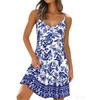 Summer Women's Simple and Elegant Daisy-Print Spaghetti-Strap Dress Round-Neck Fashionable Casual Dress