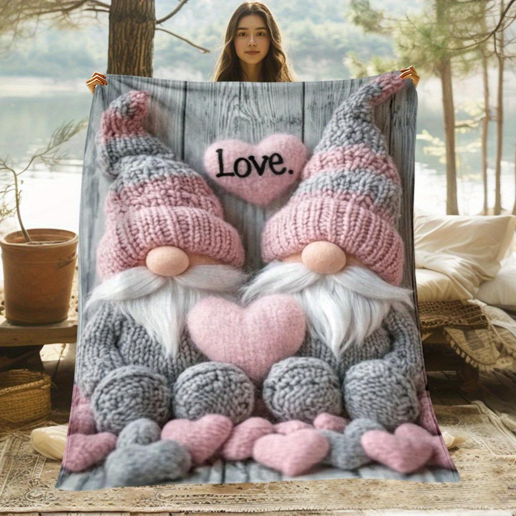 VIKAMA Valentine's Day Knitted Hat Dwarf Couple Blanket Love Gift Bedroom Sofa Blanket Couple Anniversary Warm Gift