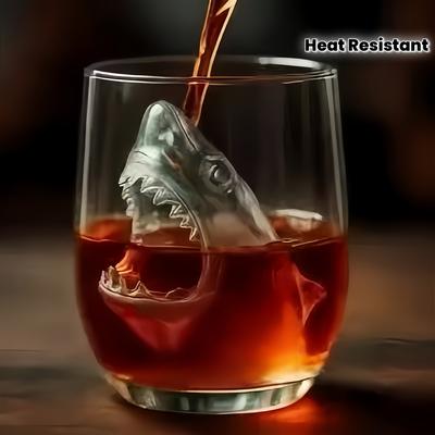 [Shark Glass Cup 300ml] 1pc Shark-Shaped Glass Cup | 300ml, High Borosilicate,Heat & Cold Resistant | Transparent, Spill-Proof Tumbler for Iced Coffee