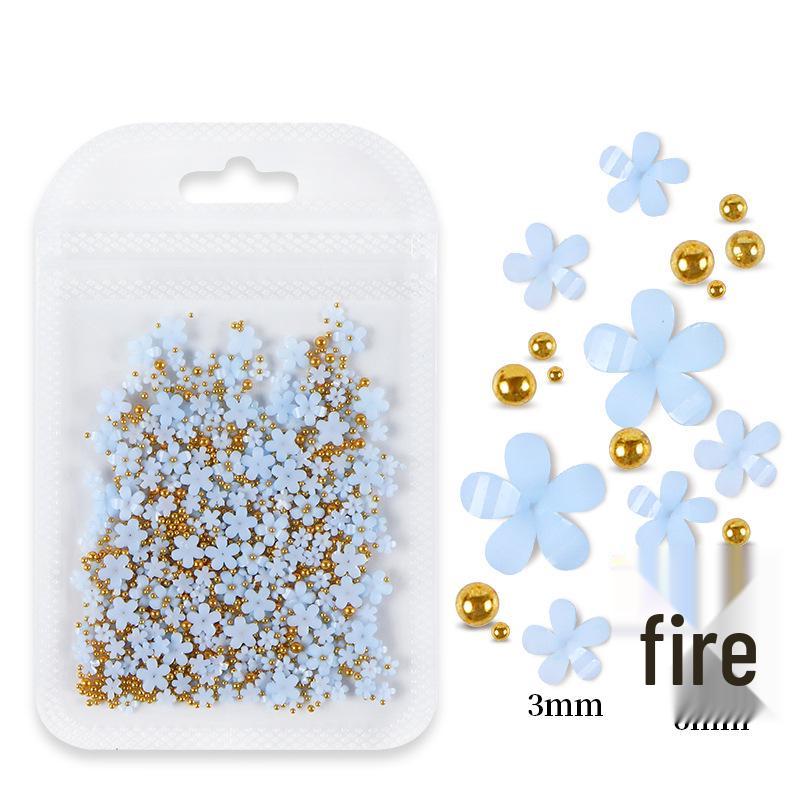 200pcs Five-Petal Nail Art Flowers with Gold & Silver Beads - White & Pink Resin Ornaments