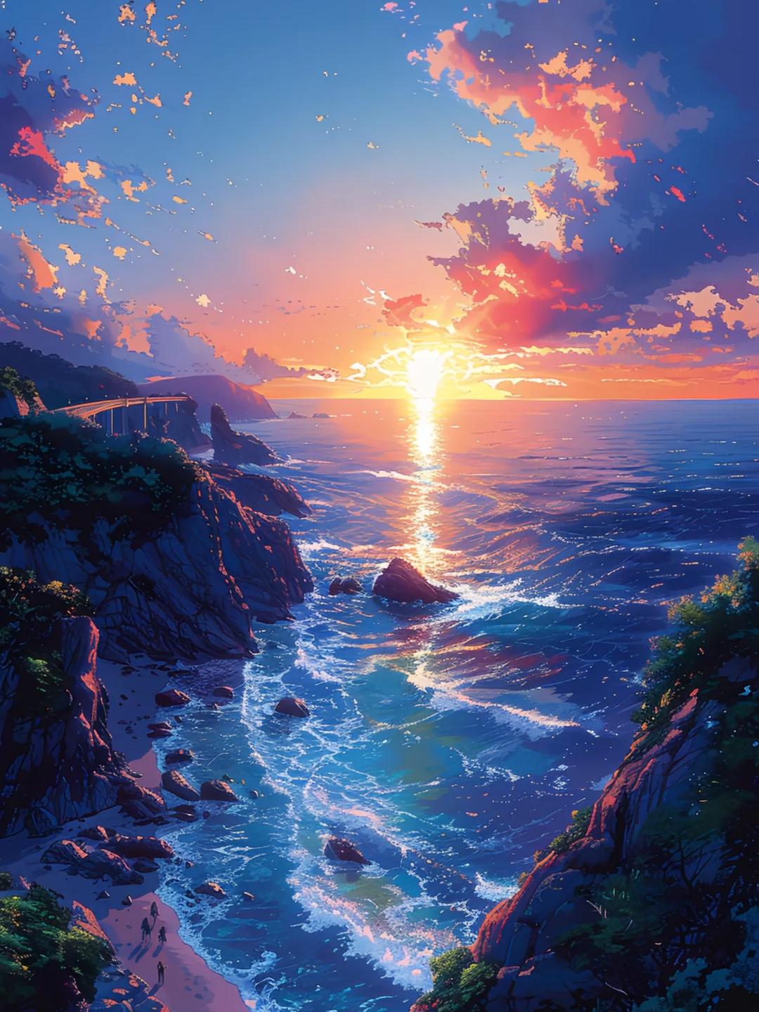 

Алмазная вышивка крестом Морской пейзаж Мозаика Закат Пейзаж Стразы Картина Декор для дома Full Round 20x30CM