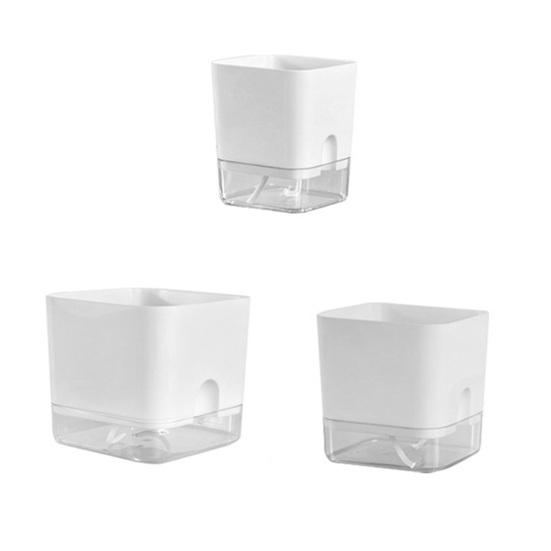 Maceta Auto-Riego Cuadrada con Depósito de Agua Cuerda Mecha Maceta Moderna para Interior Escritorio Decoración del Hogar