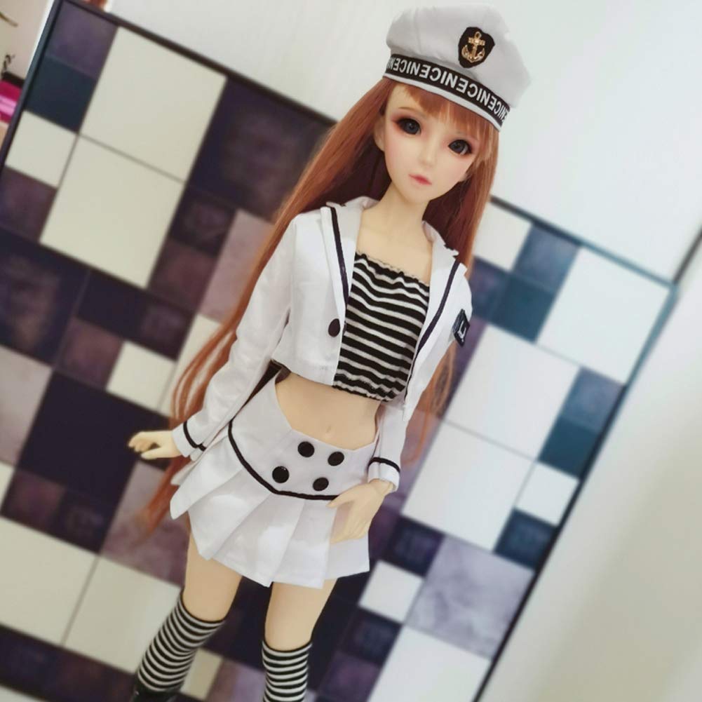 rakulifey Doll Doll Sailor Tube and Gift Doll 1/3 Outfit Suit, Coat, Top, Skirt, Hat, White, (1/3 Outfit)