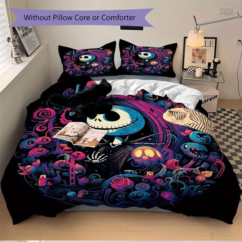 3pcs Fantasy Jack Skellington Bedding Set Includes Quilt Cover and Pillowcases, Suitable for All Seasons B028