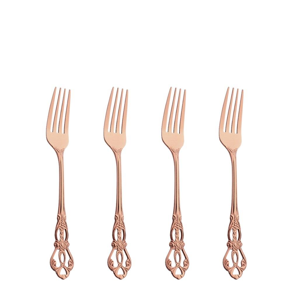 4Pcs Dinnerware Mini Colorful Vintage Coffee Spoon Flatware Royal Style Silverware Tea Fork Carved Ice Cream Gold Tableware Set