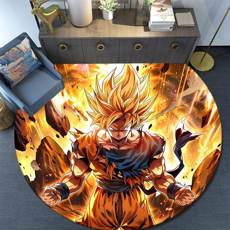 Son Goku,Round Area Rug,Carpet Rug for Living Room Bedroom Sofa Playroom Decor,Non-slip Floor Mat