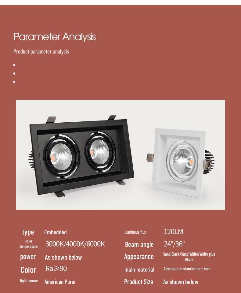 LED Double/Triple-Head Square Downlight: Recessed Aluminum Gimbal Light, COB Spotlight for Commercial Use