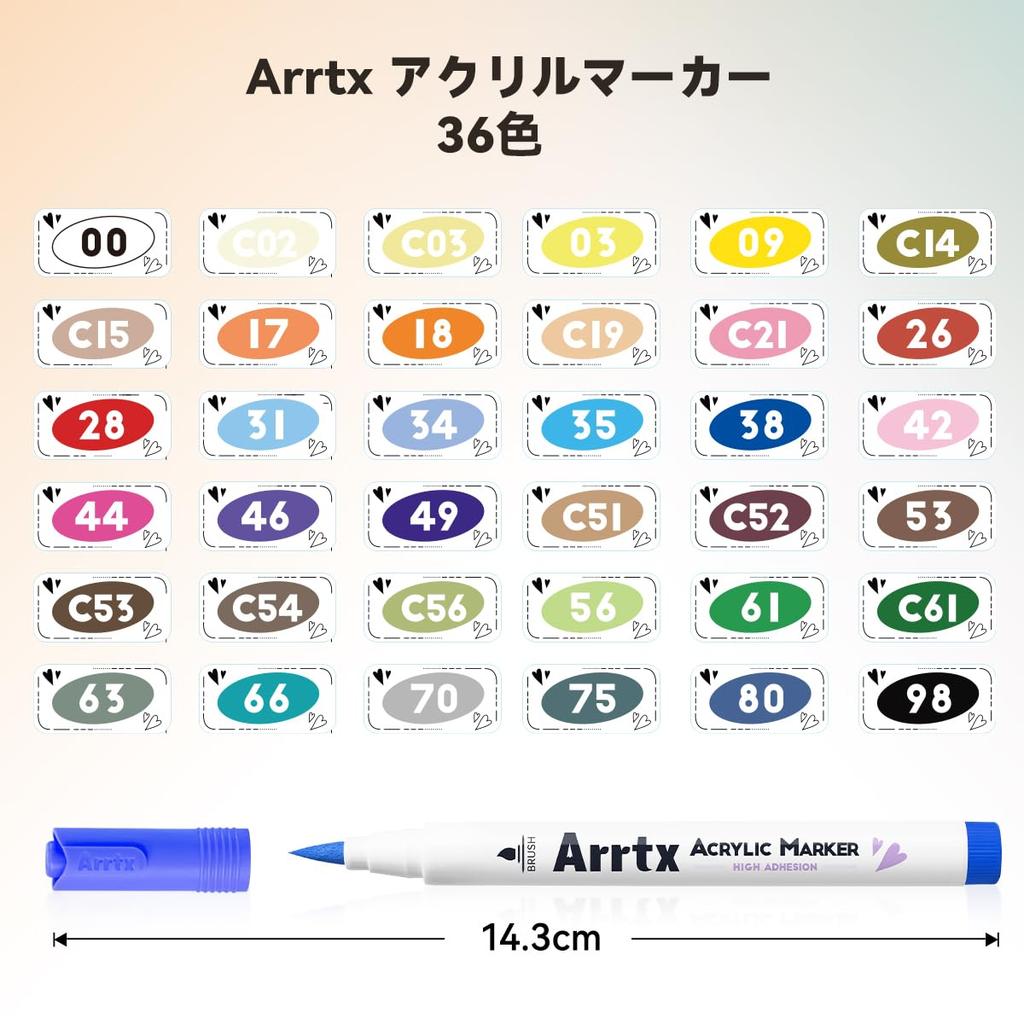 Arrtx Acrylic Paint 36 Acrylic Markers for Rock Flexible Brush Paint Art Fabric Paint Art Waterproof DIY Crafts Pens, Colors, Painting, Tip, Markers,