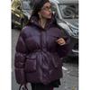 Winter Warm Burgundy Thicken Cotton Jacket Women Elegant Stand Collar Lace Pocket Zipper Coat Fashion Lady High Streetwear