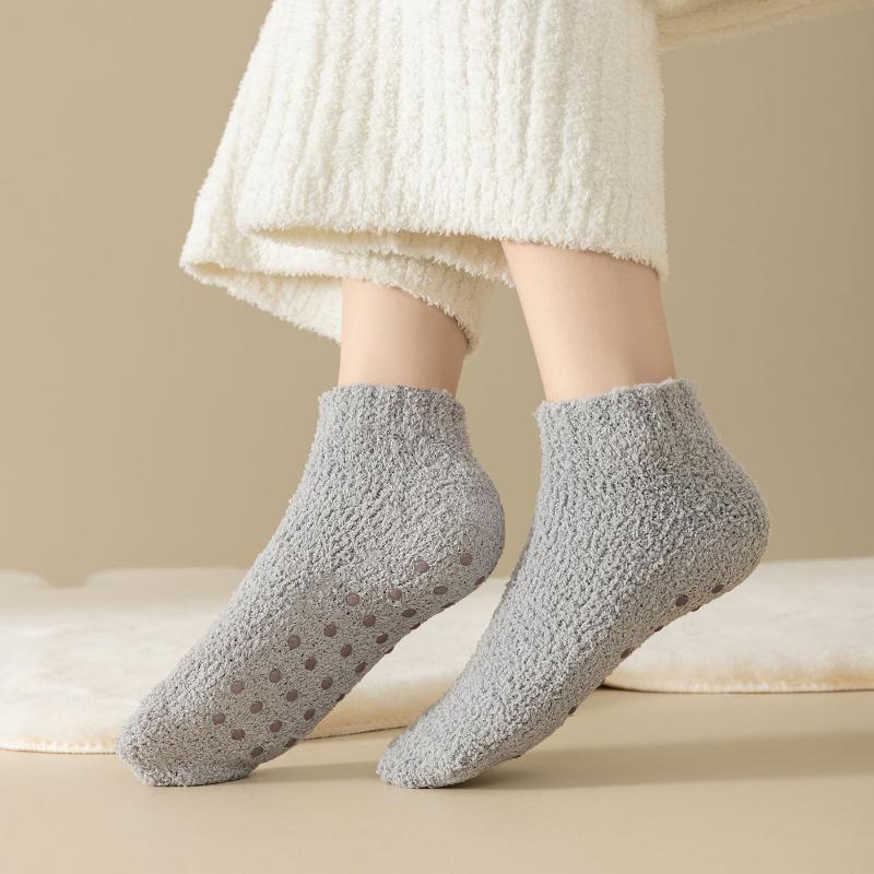 Autumn Winter Non-Slip Coral Floor Socks Carpet Sleep Slippers Indoor Home Short Sock Women Thick Warm Socks