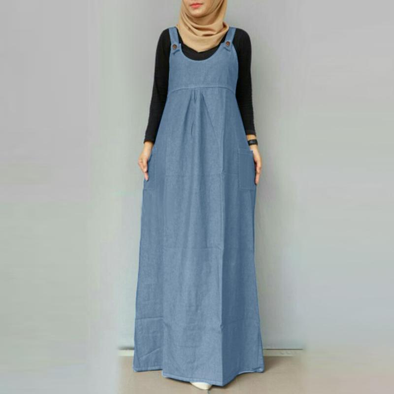 

ZANZEA Женское повседневное свободное длинное платье без рукавов с круглым вырезом 4XL светло-синий