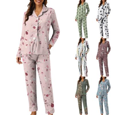 Women's Casual Fashion Vintage Print Long-Sleeved Top And Trousers Homewear Set