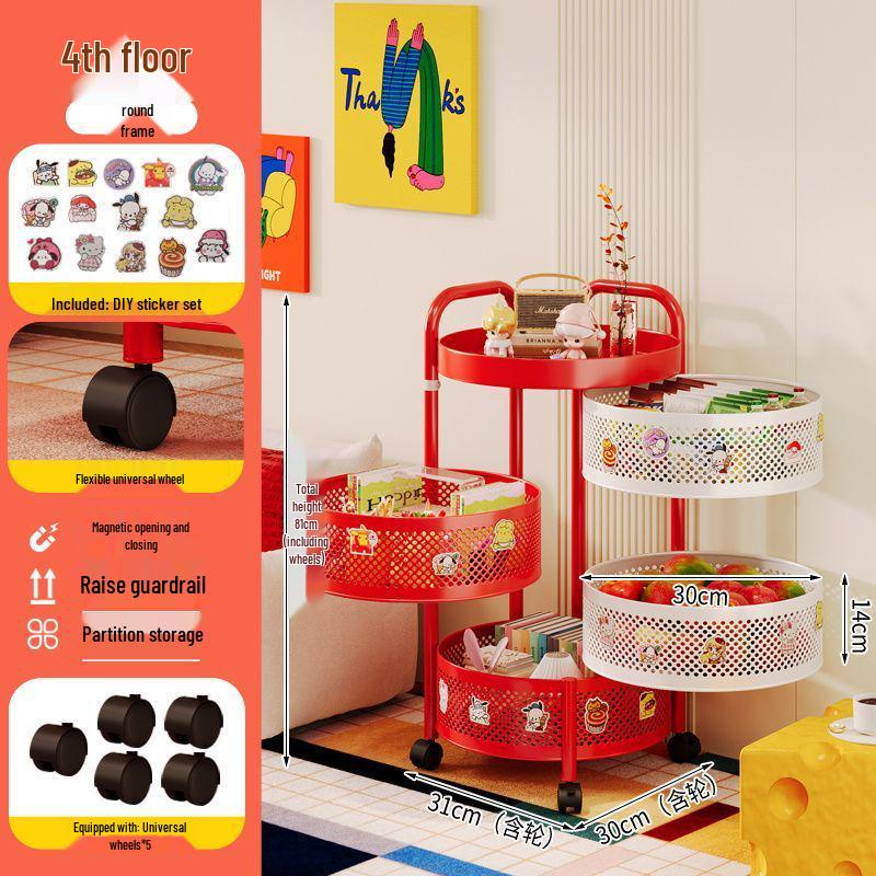 Mobile Floor-standing Storage Rack with Wheels for Bedroom, Living Room, Snacks, Essentials, and Vegetables
