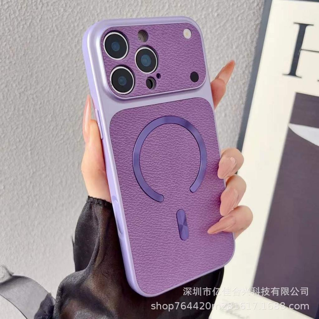 Advanced new lychee pattern magnetic attraction is suitable for iPhone17promax mobile phone case Apple 15 seconds to increase the window