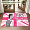 Crystal Velvet Square Rug Custom NameCentral Cee Pattern Non Slip Home Floor Decor Rug