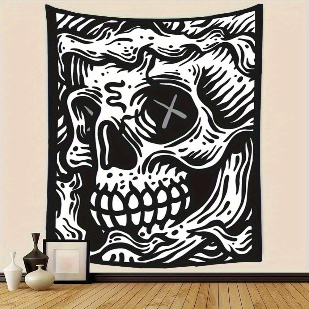 VIKAMA Skull Art Tapestry Intricate Black and White Design for Bedroom or Living Room  Add Edgy and Unique Style