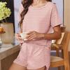 Women's Two-Piece Pajama Set Striped Short-Sleeve Top and Shorts—Casual Outfit-Ready Loungewear Set for Women