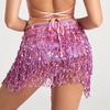Latin Dance Hula Short Skirt Dress Stage Carnival Party Performance Hip Scarf Three-Layer Tassel Belly Dance Sequins Waist Chain
