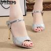 WTEMPO Women Roman Sandals Peep Toe High Heels Shoes Women Wedding Shoes Gold Silver Female Footwear