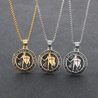 Vintage Red Cross Shield Accessories, Personalized Epoxy Medieval Templar Titanium Steel Men'S Pendant