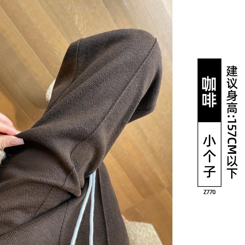 Character Pattern Woolen Wide-leg Pants Women's Autumn and Winter Small Soft Waxy Drape Narrow Version Casual Piled Thickened Wool Pants