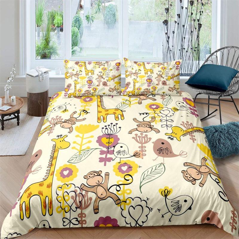 Children Kids Monkey Soft Duvet Cover Lovely Carton Animal Beding Set Lovely Litle Monkey Warm Comforter Cover For Young Boys Young Girls Child Bedrom