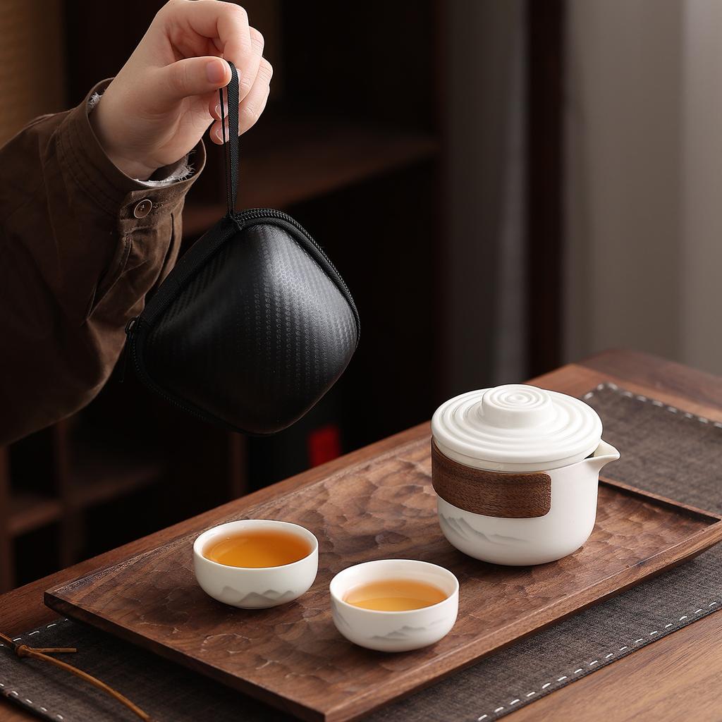 Portable small set travel tea set, one pot, two cups, express cup, outdoor business opening gift, event accompaniment