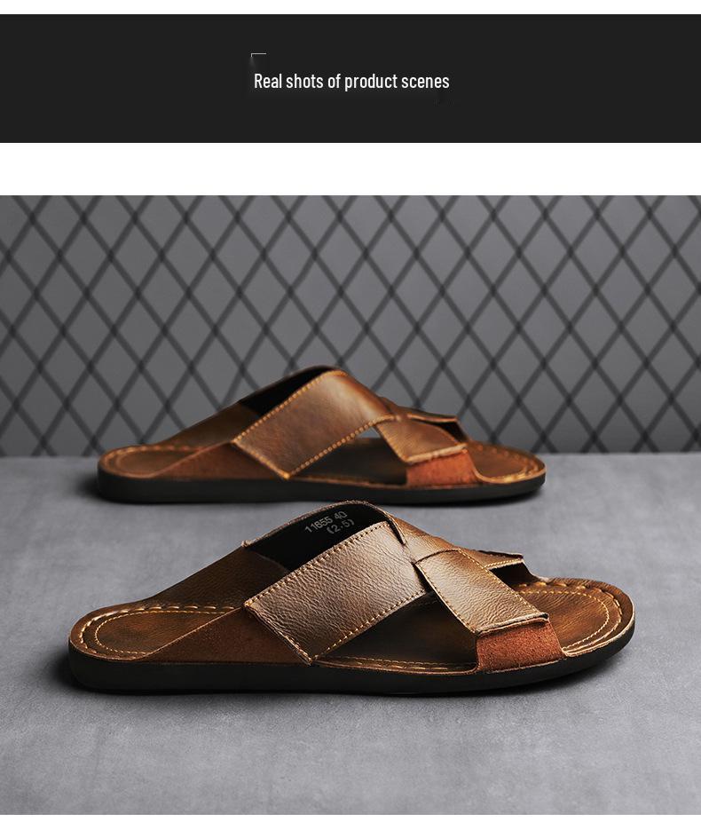 Infradito in Pelle da Uomo 2025 Open-Toe Sandali Casual da Spiaggia