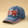 Shiny Rhinestone Cowboy Baseball Cap, Decorated With Glittering Crystal Stars / Heart-Shaped Embellishments. Adjustable Casual S